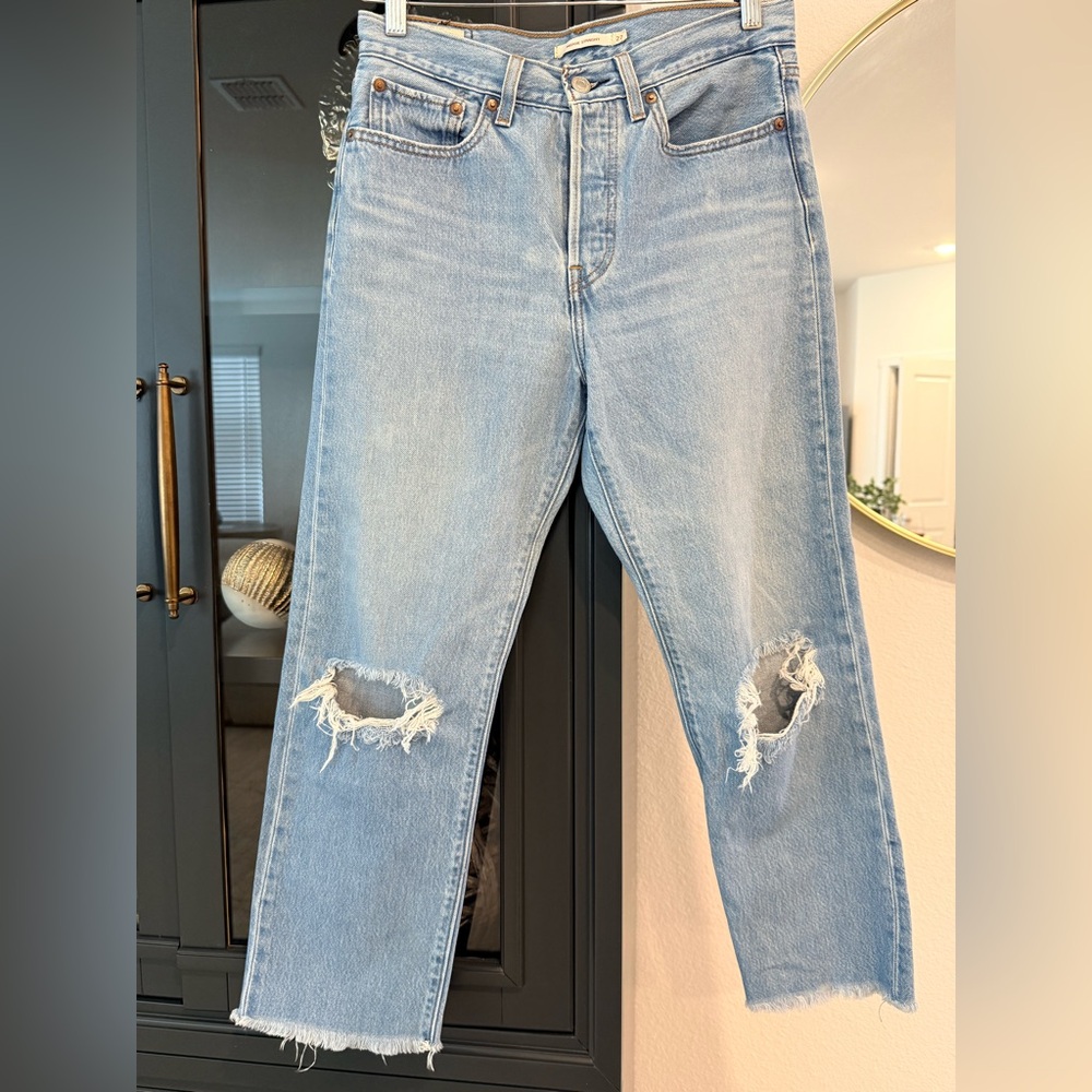 Levi's Light Blue Distressed Wedgie Straight Jeans